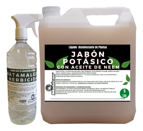 Jabón Potásico Con Neem 5l + Matamaleza Herbicida 1l Mohican