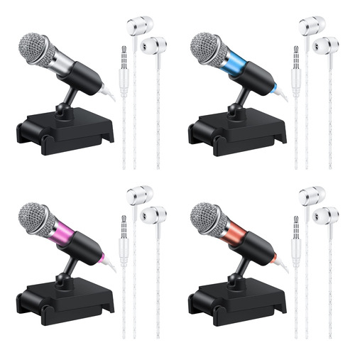 4 Juego Mini Microfono Vocal Portatil Para Karaoke Auricular