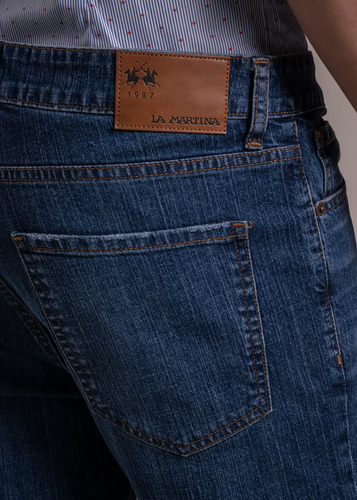 Pantalón De Jean Slim Fit Azul Gastado Hombre La Martina