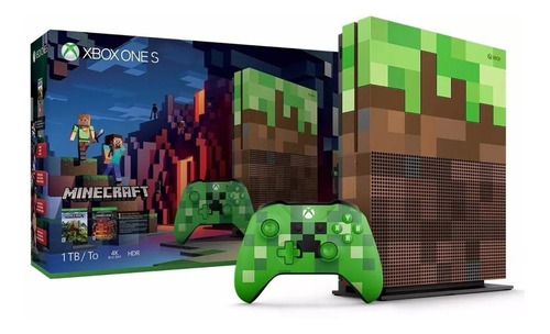 Microsoft Xbox One S 1TB Minecraft Limited Edition cor  verde e marron