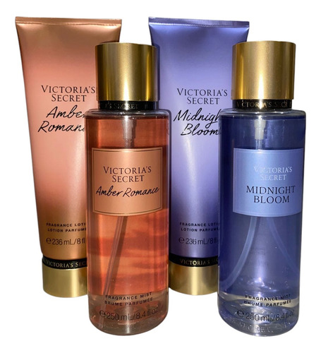 Kit 2 Hidratante + 2 Body Splash Victoria's Secret Amber Romance E Midnight Bloom