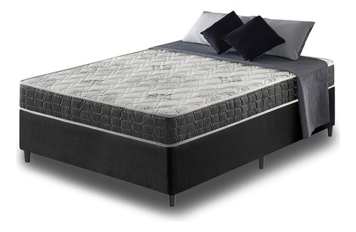 Cama Box Casal Preto + Colchão San Francisco Espuma 138cm