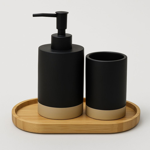 Lumai Kit Lavabo Acessórios De Resina E Bandeja De Bambu