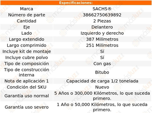 Set 2 Amortiguadores Del Sachs® P10 Series L4 2.5l 63 Al 65
