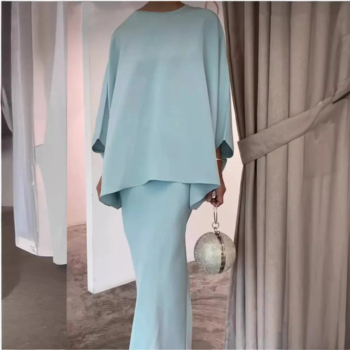Vestido Largo De Traje De Dos Piezas Para Mujer, Estilo Liso