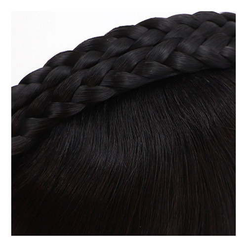 Shaoke Diadema Trenzada Negra Natural Com Flequillo De Pelo