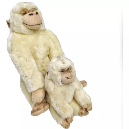 Gorila Macaco Branco Albino De Pelúcia + Filhote Lavavel