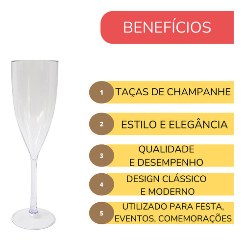 Taças Champanhe Espumante Acrílico 180ml Transparente Kit 42