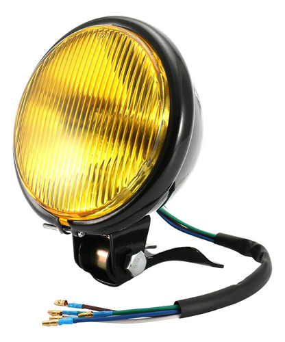 Faro Delantero Universal Retro, Carcasa Negra, Lente Amarill