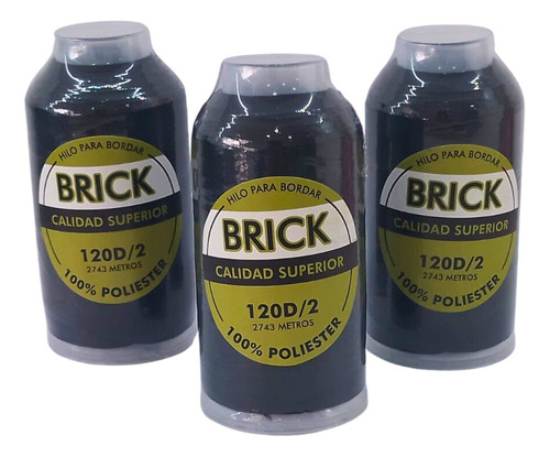 Hilo Para Bordar Negro Marca Brick, Por 3 Unidades