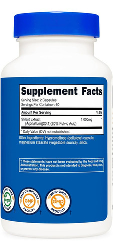 Nutricost Suplemento Extracto De Shilajit De 1000 Mg Sabor Sin Sabor