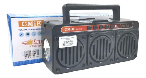 Radio Carga Solar Linterna Usb Cmik Mk310 Hi Fi Radio Fm Am Color Negro