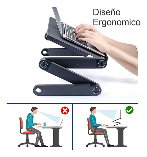 Mesa Ajustable Portátil Multiuso Laptop Table T8 Ventilación Color Negro