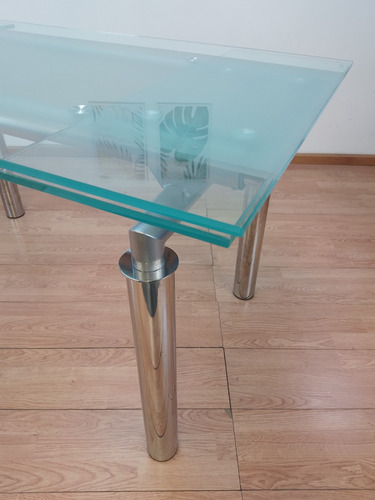 Mesa Comedor Vidrio Templado Extensible Patas Cromadas