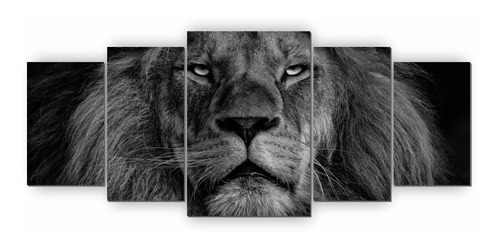 Imagem 2 de 4 de Quadro Decorativo Mosaico Sala Quarto Leão 5 Peças 144x60cm