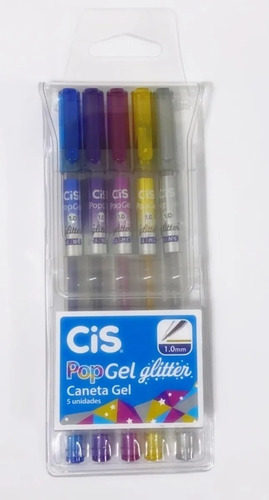 Caneta Cis Pop Gel Glitter 1.0mm C/5 Cores - Cis Cor da tinta Sortida Cor do exterior Colorido