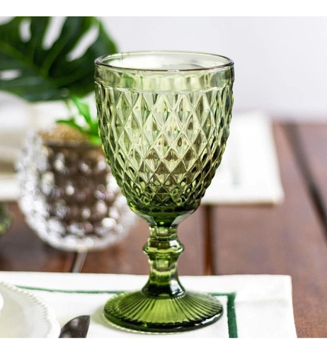 Jogo 10 Taças De Vidro Bico Abacaxi Verde Água Lyor 325ml