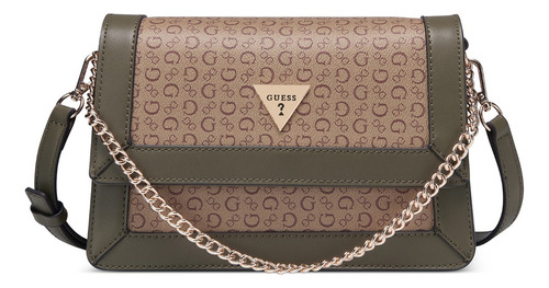 Bolsa Guess Factory SG905314-Mcm com acabamento de hardware, cor de níquel, café, várias alças de ombro, cor de chocolate, design de tecido suave