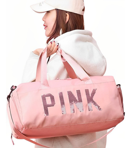 Bolsa Feminina Mala Pink Academia Fitness Transversal Casual Cor Rosa-claro Desenho do tecido Liso