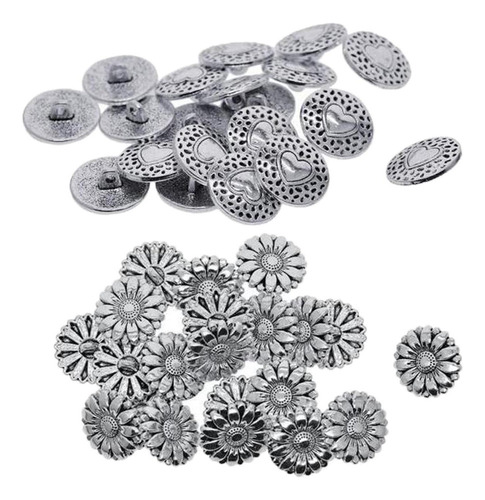 40 Botones Redondos De Metal, Plata Antigua, Botones De Ropa