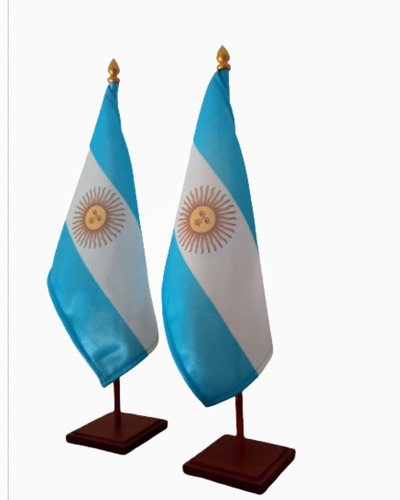 2 Mastiles Con Banderas Argentinas Para Escritorio Oficina