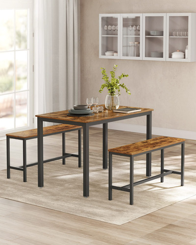 Juego De Mesa De Comedor Con Sillas Industrial Rústico Negro