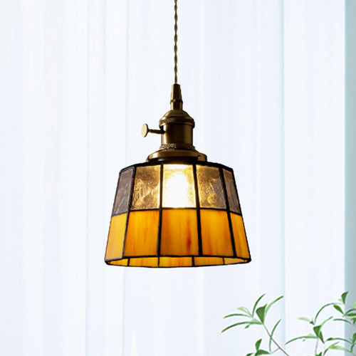 Lâmpada De Vitral Resistente Padrão De Pedra Amarela