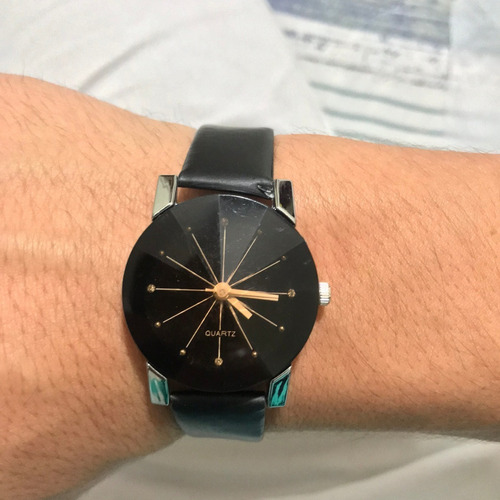 Relógio Feminino Casual Pequeno Social Preto Pulseira Couro