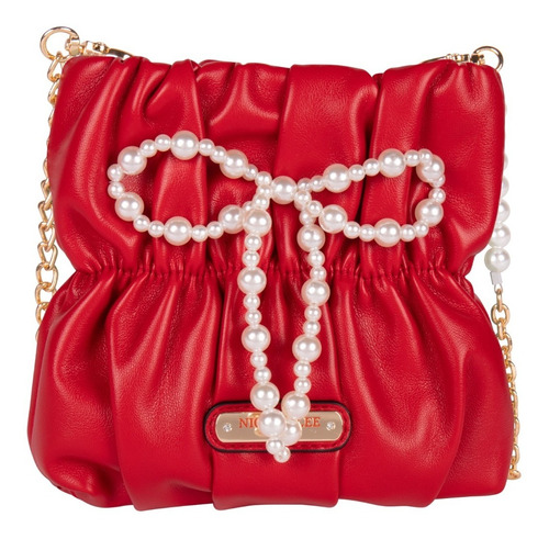 Bolsa De Fiesta Luana Nicole Lee Con Cadena Y Perlas Fw22 Color Rojo