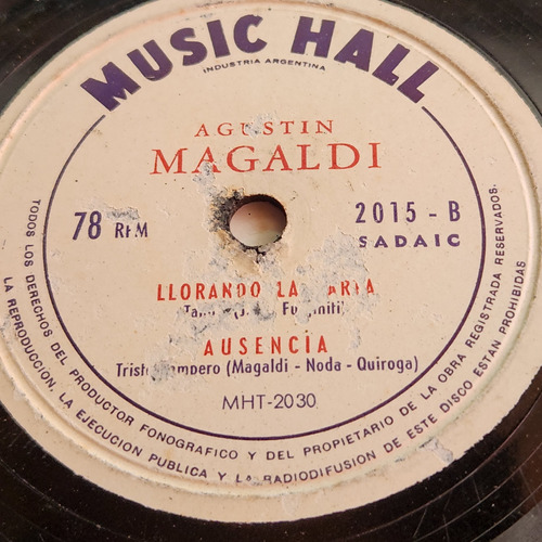 Pasta Agustin Magaldi 2015 Disco Doble Music Hall C569