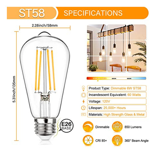 Bombilla Led Edison Vintage De Maxvolador, Regulable, 60 W,