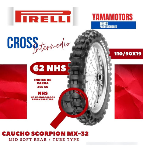 Caucho Moto Pirelli 110/90-19 Scorpion Mx32 Cross Intermedio