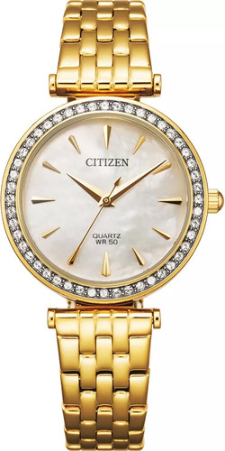 Reloj Citizen Er021250y Quartz Analogo Original Dama E-watch Color de la correa Dorado Color del bisel Dorado Color del fondo Blanco