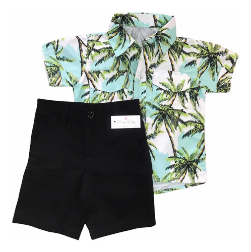 Conjunto Menino Infantil Verão Praia Floral Camisa Bermuda