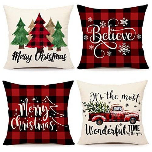 Fundas De Almohada Buffalo De Navidad De 18x18 Pulgadas...