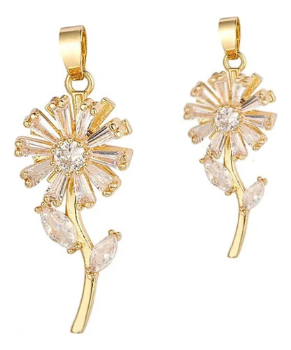 Dije Mujer Girasol Con Tallo Cristal Blanco Acero Dorado