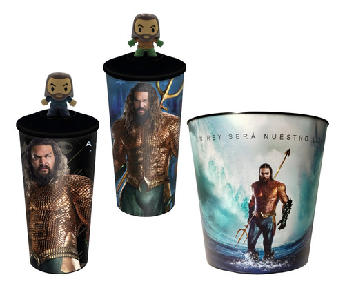 Set De 2 Vasos Con Figurines Aquaman Cinemex Mas Palomera