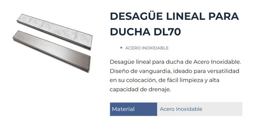 Rejilla Lineal Piso Acero Inoxidable Para Ducha 70 X 8 Cm