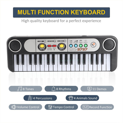 Teclado Electrónico De 37 Teclas Con Micrófono Y Demos Color