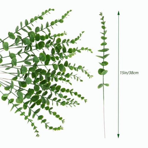 24pcs Eucalipto Hojas Tallos Artificiales Decoración Verdes