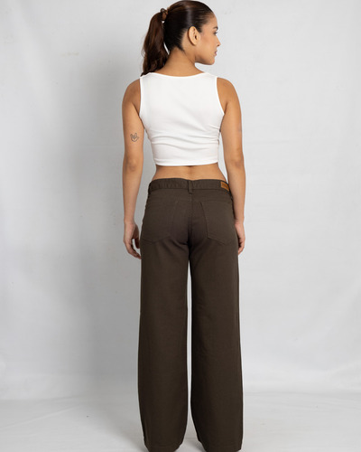 Jeans Pantalon Wide Leg Liso Rigido Mujer Tiro Bajo De Moda