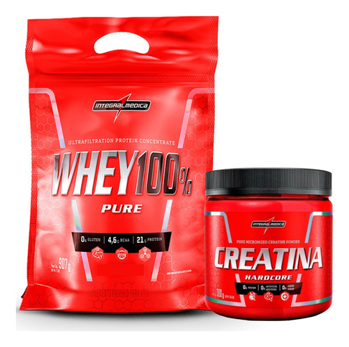 Whey Protein 100% Pure Integralmedica + Creatina Hardcore Sabor Cookies