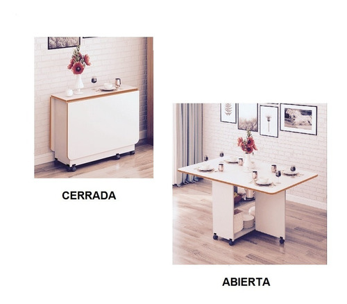 Imagen 1 de 4 de Mesa Plegable Cocina O Escritorio Para 4 Con Guardado