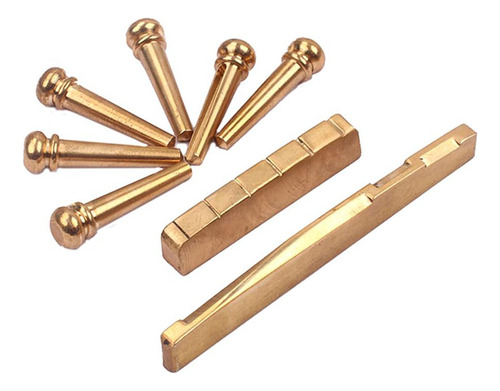 6pcs Golden Brass Bridge Pins Con Saddle Nut For Guitarra