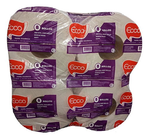 Papel Higiénico Ecco Soft Cono Grande 300mt X 8 Rollos