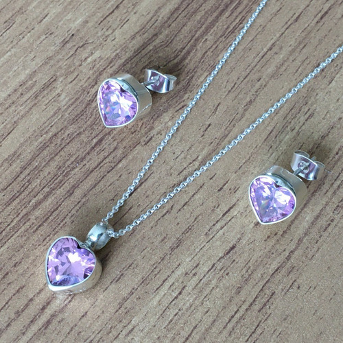 Imagen 3 de 10 de Collar Aretes Dije Y Cadena De Plata 925 Set Zirconia Agálea