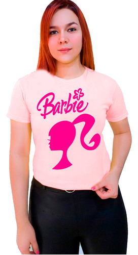 Polera Barbie Letras Muñeca Tendencia Rosa Todas Las Tallas