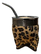 Comprar Mate Imperial Animal Print De Cuero Premium + Bombilla Marrón Animal Print