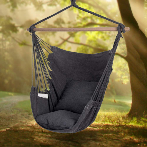Silla Hamaca Colgante Gris Oscuro Con 2 Cojines Incluidos