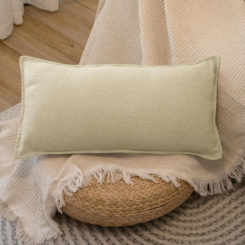 Funda De Almohada Lumbar De Lino Neutro, 30 X 60 Cm, Decorac